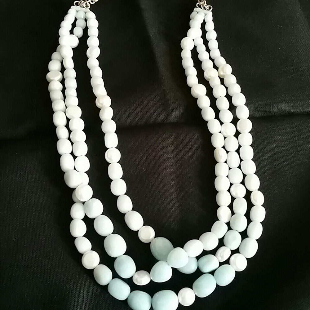 Milky Aquamarine and pearl triple strand necklace